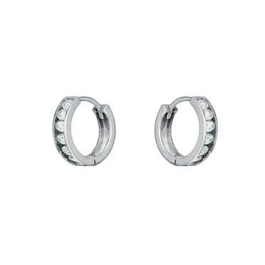 Unique Studded Huggie Hoop Clear Simulated CZ .925 Sterling Silver Simple Huggie Hoop Earrings Unique Studded Huggie Hoop Clear Simulated CZ .925 Sterling Silver Simple Huggie Hoop Earrings